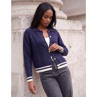 Roman Cable Knit Collared Cardigan Navy Mix