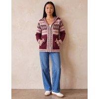 Roman Jacquard Zip Up Hooded Cardigan Burgundy Mix