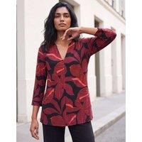 Roman Floral V Neck Stretch Top Red Mix