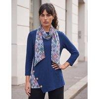 Roman Asymmetric Hem Scarf Detail Top Navy Mix