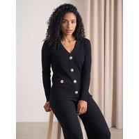 Roman Button Detail Knitted Top Black Mix