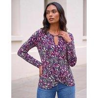 Roman Abstract Print Twist Hem Top Pink Mix