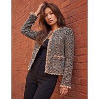 Roman Boucle Frayed Edge Cropped Jacket Brown Mix