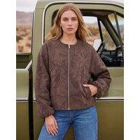 Roman Embroidered Cropped Bomber Jacket Brown Mix