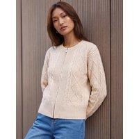 Roman Knitted Cable Cropped Bomber Jacket Ivory Mix