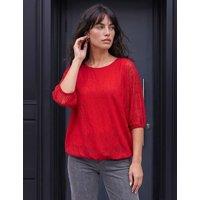 Roman Mesh Bubble Hem Top Bright Red