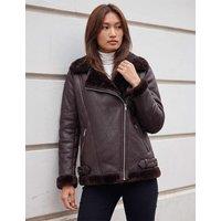 Roman Faux Fur Cropped Aviator Jacket Chocolate