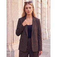 Roman Pinstriped Cropped Jacket Chocolate