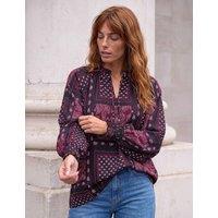 Roman Patchwork V Neck Top Burgundy Mix