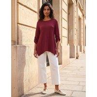 Roman Textured Round Neck Tunic Top Burgundy Mix