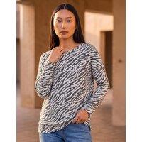 Roman Animal Print Collared Banded Hem Top Black Mix