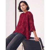 Roman Textured Floral Round Neck Overlay Top Burgundy Mix