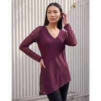 Roman Sparkly Mesh Asymmetric Hem Top Burgundy Mix
