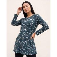 Roman Floral Puff Print Longline Top Teal Mix