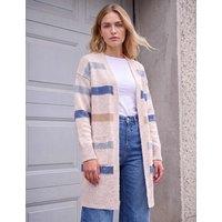 Roman Cotton Blend Striped Cardigan Stone