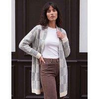 Roman Checked Longline Cardigan Ivory Mix
