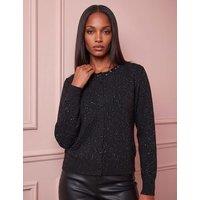 Roman Sequin Crew Neck Cardigan Black Mix