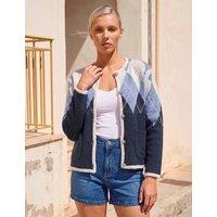 Roman Petite Argyle Round Neck Button Front Cardigan Navy Mix