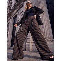 Roman Pinstripe Wide Leg Trousers Chocolate