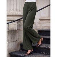 Roman Petite Wide Leg Stretch Trousers Khaki Mix