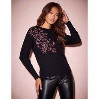 Roman Rayon Rich Embroidered Floral Jumper Black Mix