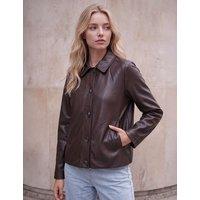 Roman Petite Faux Leather Button Jacket Chocolate