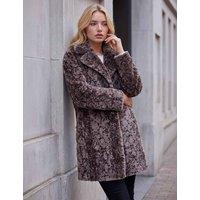 Roman Petite Animal Print Faux Fur Coat Taupe