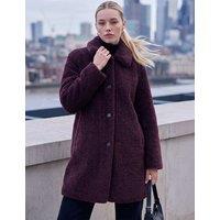 Roman Petite Faux Shearling Single Breasted Coat Burgundy Mix