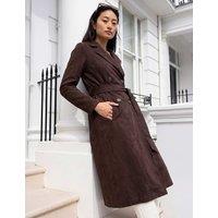 Roman Petite Suedette Belted Double Breasted Trench Coat Dark Brown