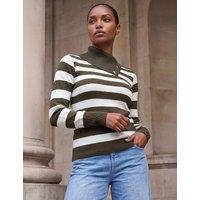 Roman Rayon Rich Striped Button Detail Jumper Khaki Mix