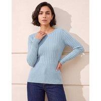 Roman Rayon Blend Ribbed Round Neck Cuffed Knitted Top Teal Mix