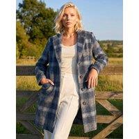 Roman Petite Checked High Neck Coat Navy Mix