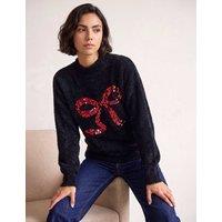 Roman Sequin Funnel Neck Bow Detail Jumper Black Mix