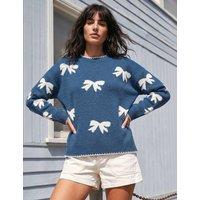 Roman Bow Stitch Detail Jumper Denim Mix