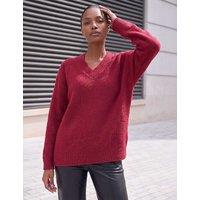 Roman Fleece V Neck Jumper Burgundy Mix