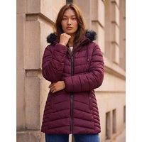 Roman Padded Faux Fur Trim Hooded Coat Burgundy Mix