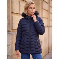 Roman Padded Faux Fur Trim Hooded Coat Dark Navy Mix