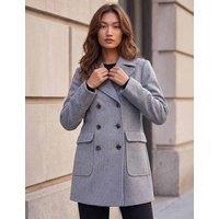 Roman Double Breasted Longline Coat Charcoal Mix