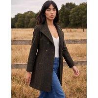Roman Petite Herringbone Funnel Neck Coat with Wool Chocolate