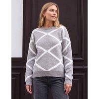 Roman Fluffy Diamond Print Jumper Light Grey Mix