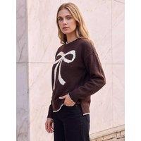 Roman Contrast Stitch Bow Knit Jumper Chocolate