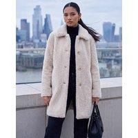 Roman Petite Faux Shearling Single Breasted Coat Ivory Mix