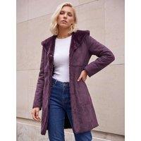 Roman Petite Faux Shearling Reversible Hooded Coat Burgundy Mix
