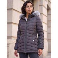 Roman Faux Fur Quilted Hooded Coat Charcoal Mix
