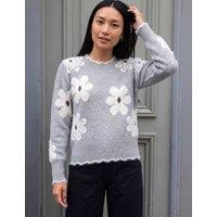 Roman Fluffy Floral Jumper Grey Mix