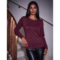 Roman Rayon Rich Sparkly Scallop Edge Jumper Burgundy Mix
