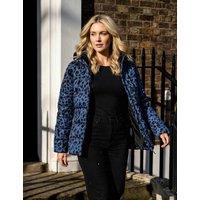 Roman Animal Print Hooded Cropped Coat Blue Mix