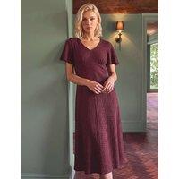 Roman Petite V Neck Fit And Flare Dress Burgundy Mix
