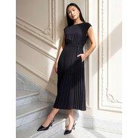 Roman Pleated Tie Waist Dress Black Mix