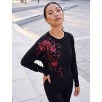 Roman Rayon Rich Sequin Floral Batwing Sleeve Jumper Black Mix